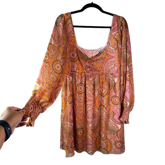 BCBGeneration New Womens Paisley Mini Babydoll Dress Pink Orange 8 Fairy Cottage - Picture 6 of 16